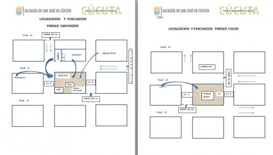 Vias de evacuación que serán cerradas simulacro