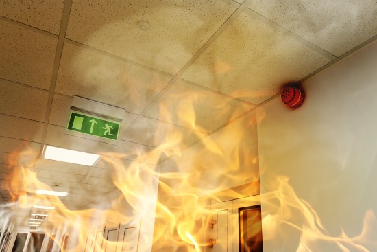 Big fire in the modern office building