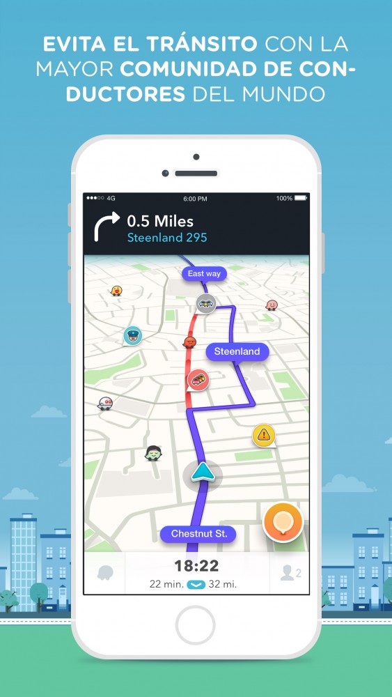Waze Navigation Screen (Espanol_LatAm)