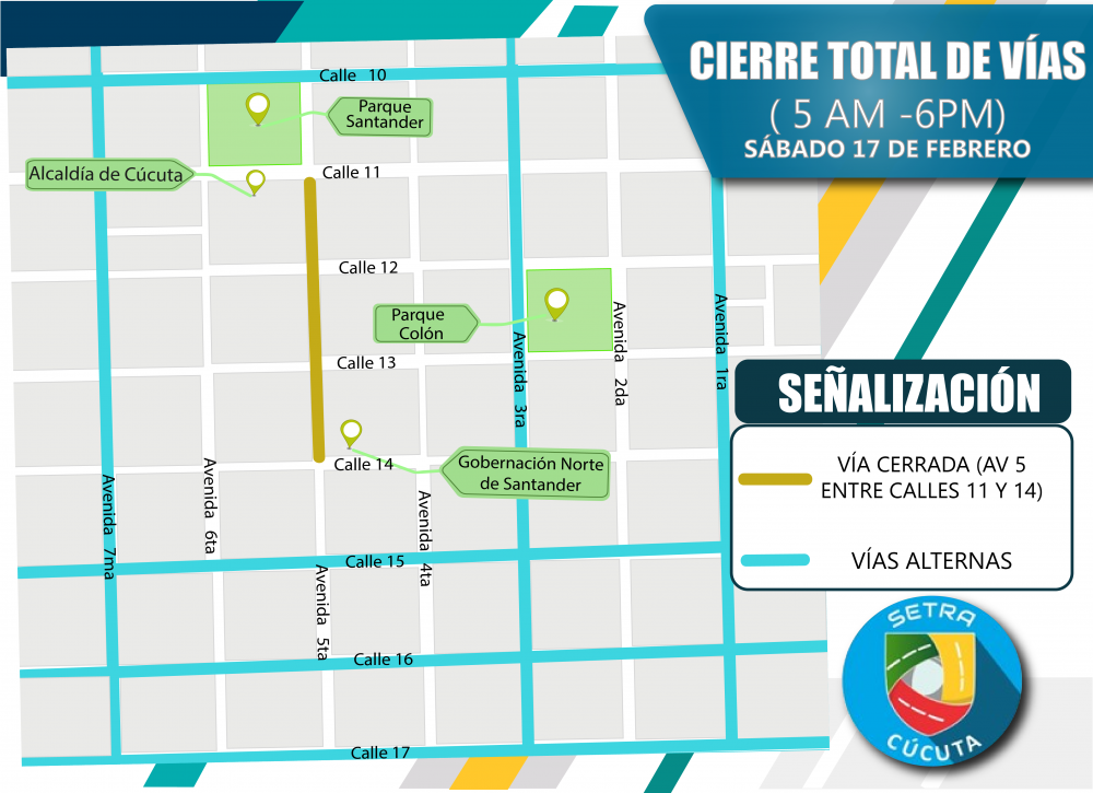 cierre total de vías en la avenida 5 entre calles 11 y 14
