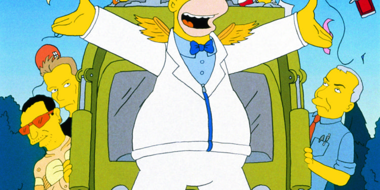 THE SIMPSONS: U2 (as themselves) and Ray Patterson (guest voice by Steve Martin) in the "Trash of The Titans" episode of THE SIMPSONS on FOX.  THE SIMPSONS 1998 ™ and © TCFFC ALL RIGHTS RESERVED.