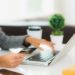 Portrait beautiful young asian woman use credit card with laptop for online shopping item