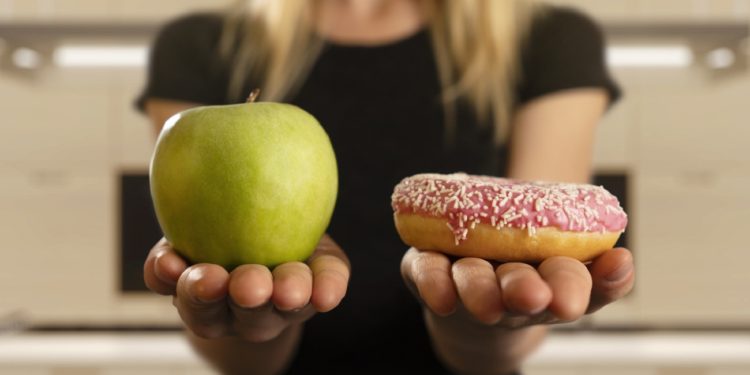 Dieting, Choice, Fruit, Donut, Women