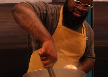 Chef Lamar works on preparing a four course meal for the final test durring the job interview to become the head chef at a brand new ceasers resturant as seen on Vegas Chef Prizefight
