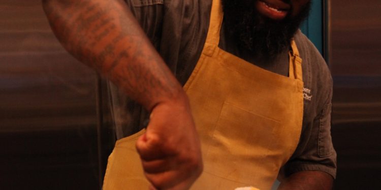 Chef Lamar works on preparing a four course meal for the final test durring the job interview to become the head chef at a brand new ceasers resturant as seen on Vegas Chef Prizefight