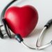 Closeup of heart and a stethoscope cardiovascular checkup concept