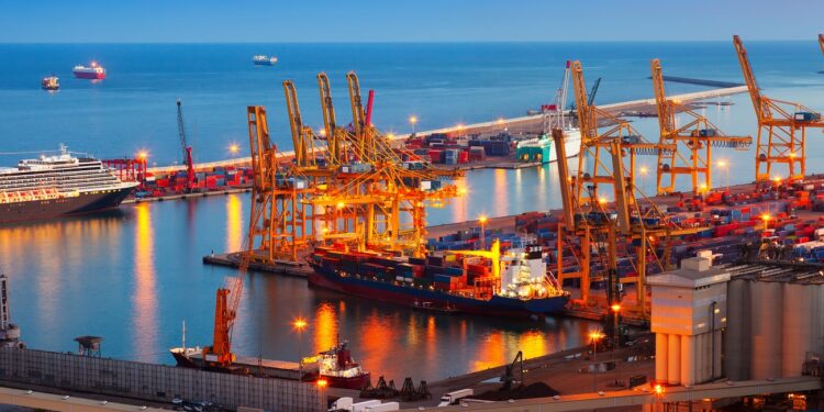 Port de Barcelona in night - commercial/industrial port (Barcelona Free Port)