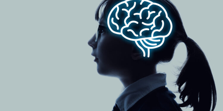 Little child and brain concept.
