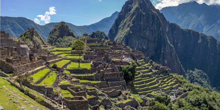 Panoramatic shot of Machu Picchu near exit and entry point