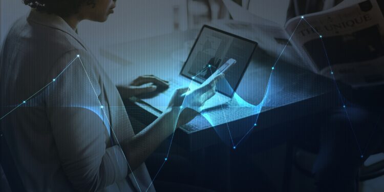 Businesswoman networking using digital devices