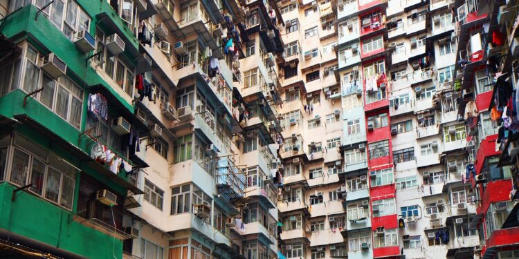 Overpopulated residential building in Hong Kong