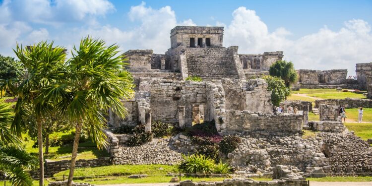Mayan Ruins Besides Caribbean Sea. Riviera Maya, Traveling America.