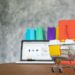 laptop and shopping bags, online shopping concept.