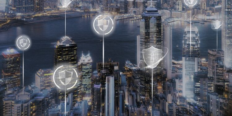 Smart city security background digital transformation digital remix
