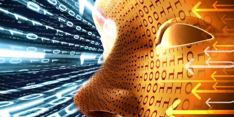 Technology concept with face and binary code
