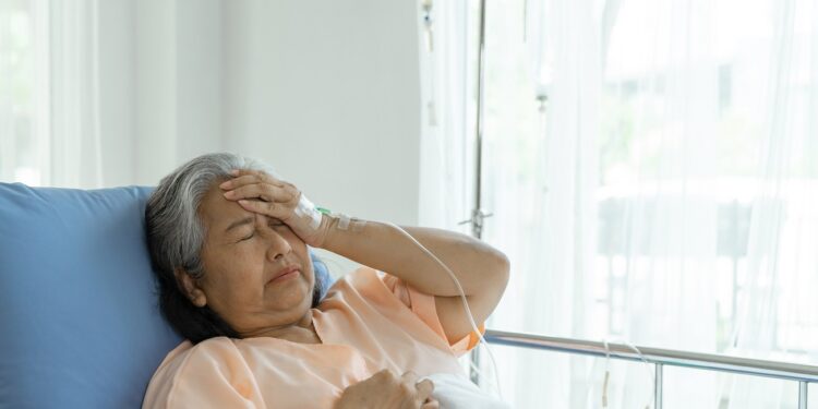 Lonely Elderly patients in hospital bed patients want to go home - medical and healthcare concept