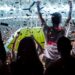 Group of fans are cheering for their team victory