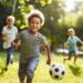 children playing football in a park.
