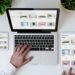 office tabletop with tablet, smartphone and laptop showing online shop responsive design website
