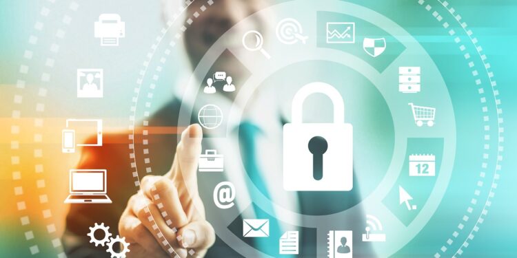 Internet security concept man pointing solutions