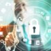 Internet security concept man pointing solutions