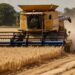 Ripe wheat cutting with heavy machinery outdoors generated by artificial intelligence