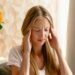 Headache of woman, head pain and stress or depression concept.