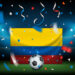 Football stadium with the ball and the flag. Columbia wins