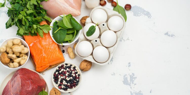 High protein food - fish, meat, poultry, nuts, eggs. Products goof for healthy hair. Space for text