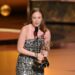 Hannah Einbinder accepts the Outstanding Supporting Actress in a Comedy Series Emmy for "Hacks" at the 77th Emmy Awards on Sunday, Sept. 14, 2025 at the Peacock Theater in Los Angeles. (Photo by Phil McCarten/Invision for the Television Academy/AP Content Services)