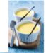 homemade vanilla custard on blue background