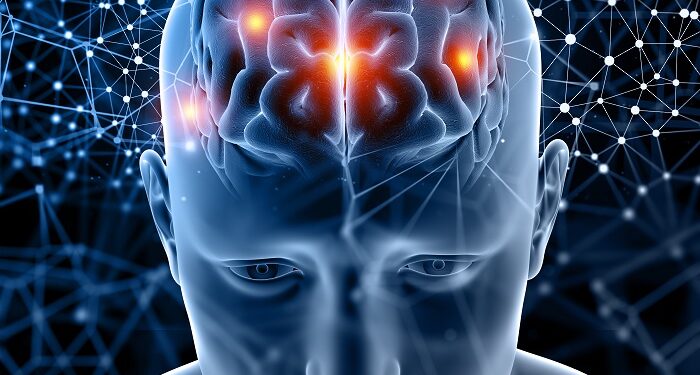3d medical figure with brain highlighted