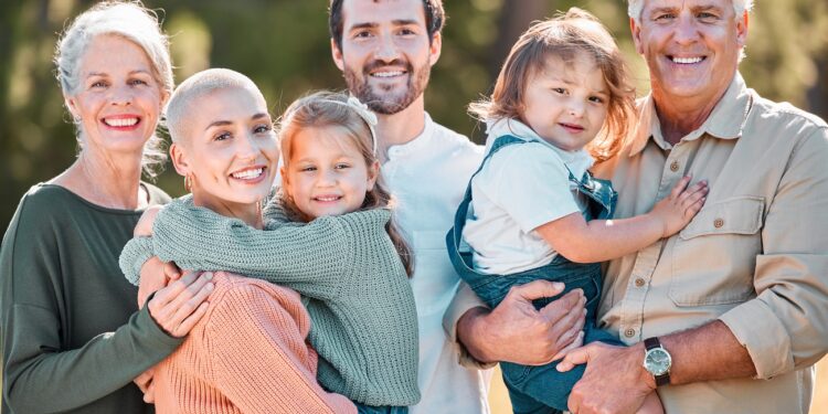 this is all of us. shot of a multi generational family posing together outdoors