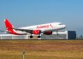 avianca airbus a320 landing on the airport runway